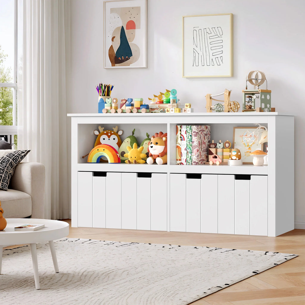 Homfa Kids Toy Storage with 4 Drawers. Cubes Storage Bin with Shelves and Wheels for Kids Living Room. White