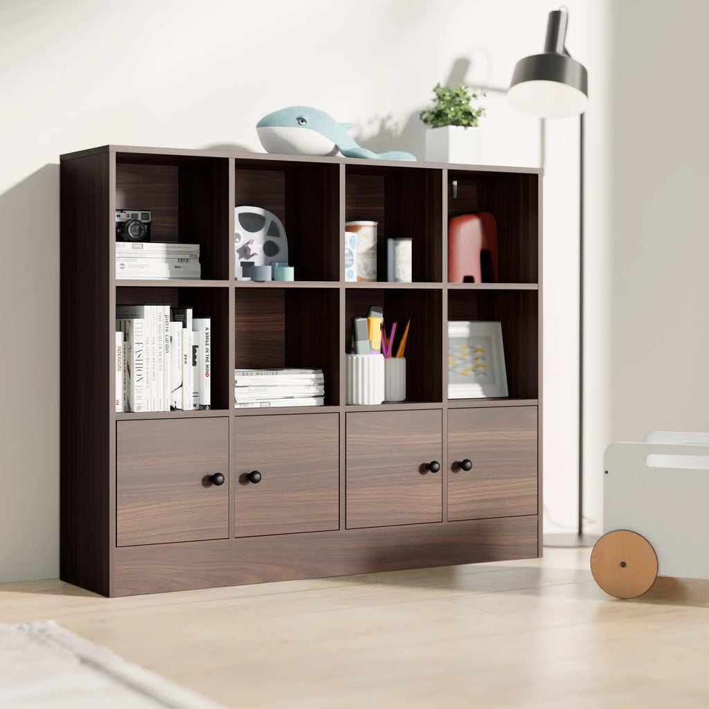 Cozy Castle 3-Tier Open Cube Bookcase with 12 Cubes and 4 Doors. Adjustable Shelves. White