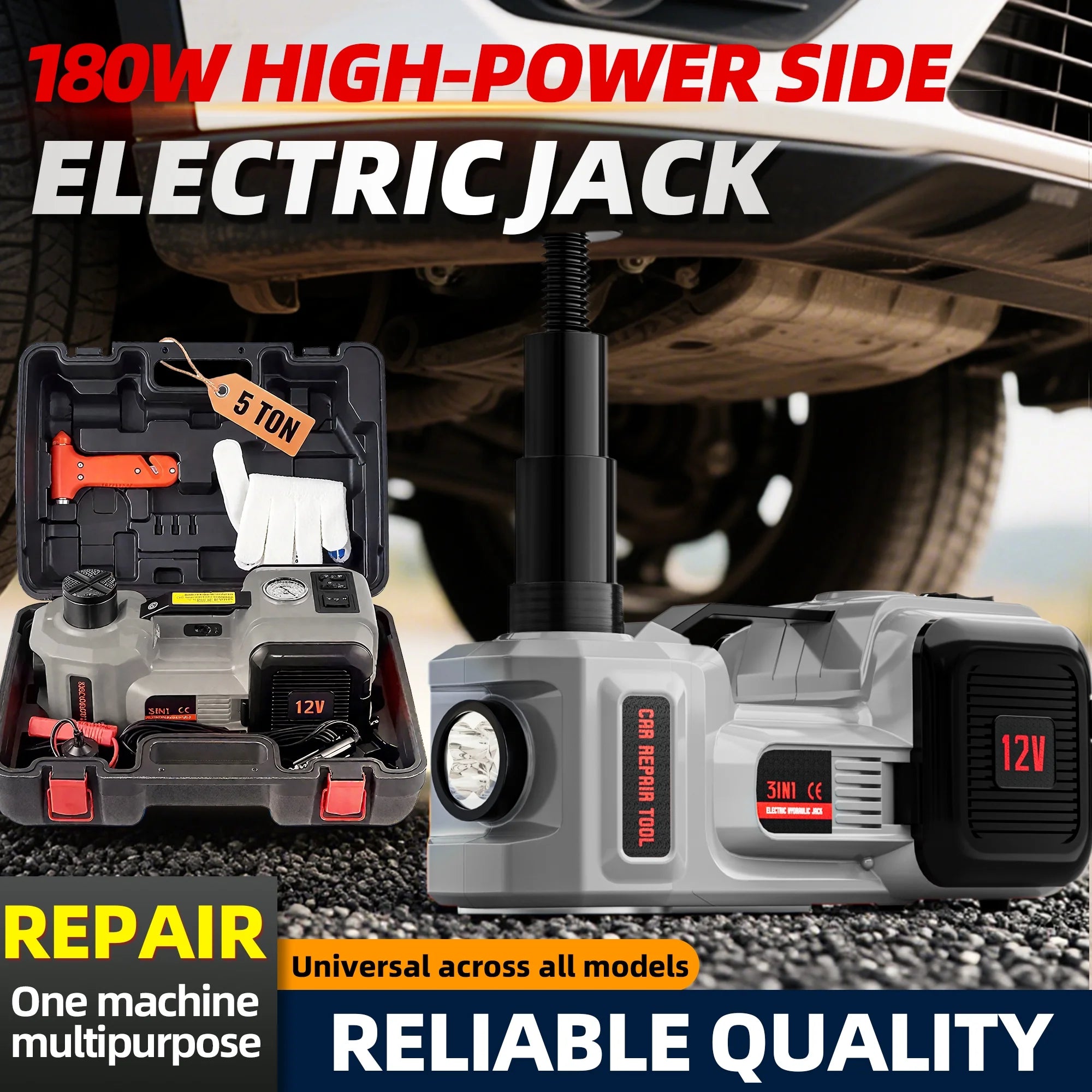 SZTAA Electric Car Jack Lift with Air Compressor and Emergency Hammer 5 Ton/11023 lbs Hydraulic Jack for SUV Sedan Truck Change Tires Garage Repair
