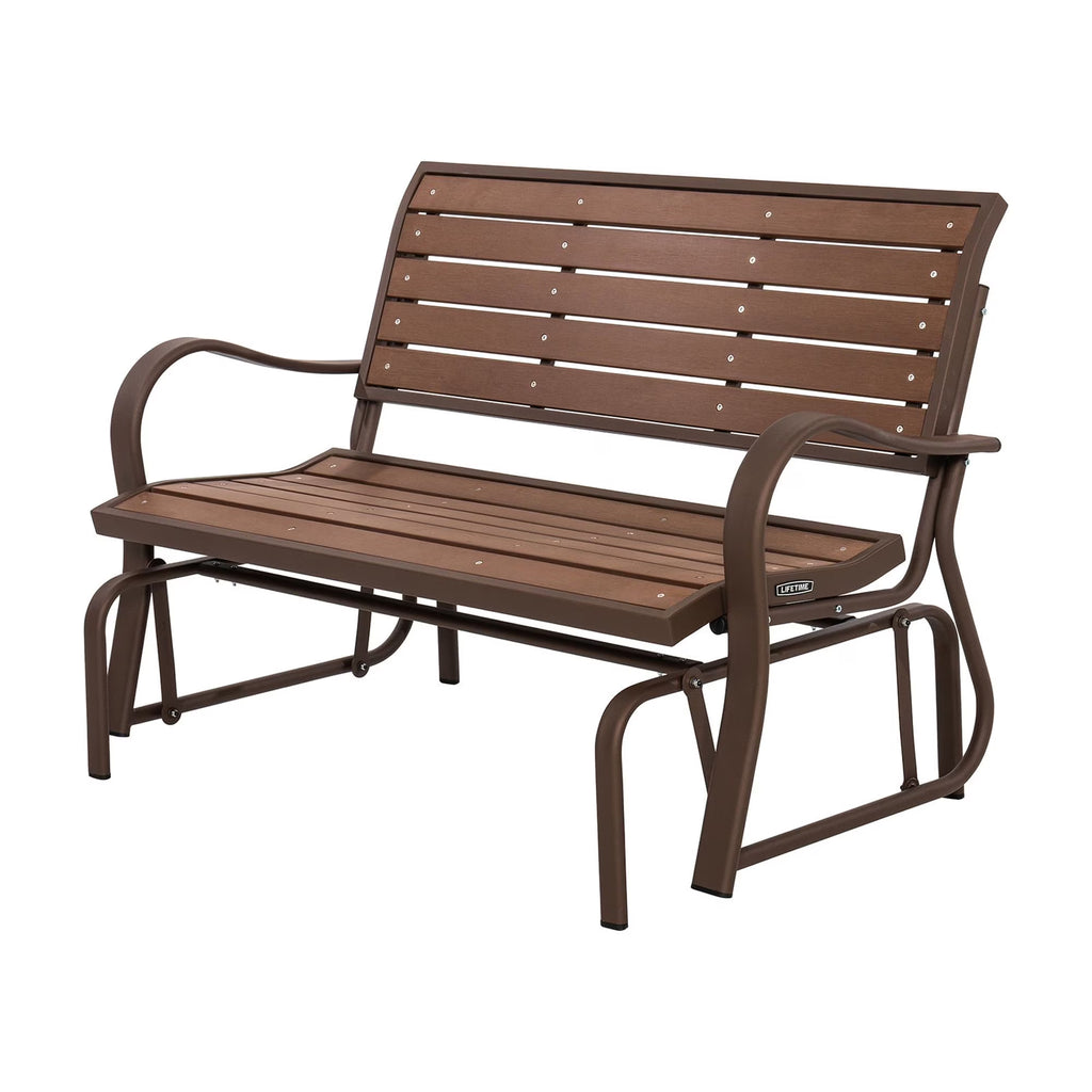 Lifetime Outdoor Glider Bench. Faux Wood. Brown 60290