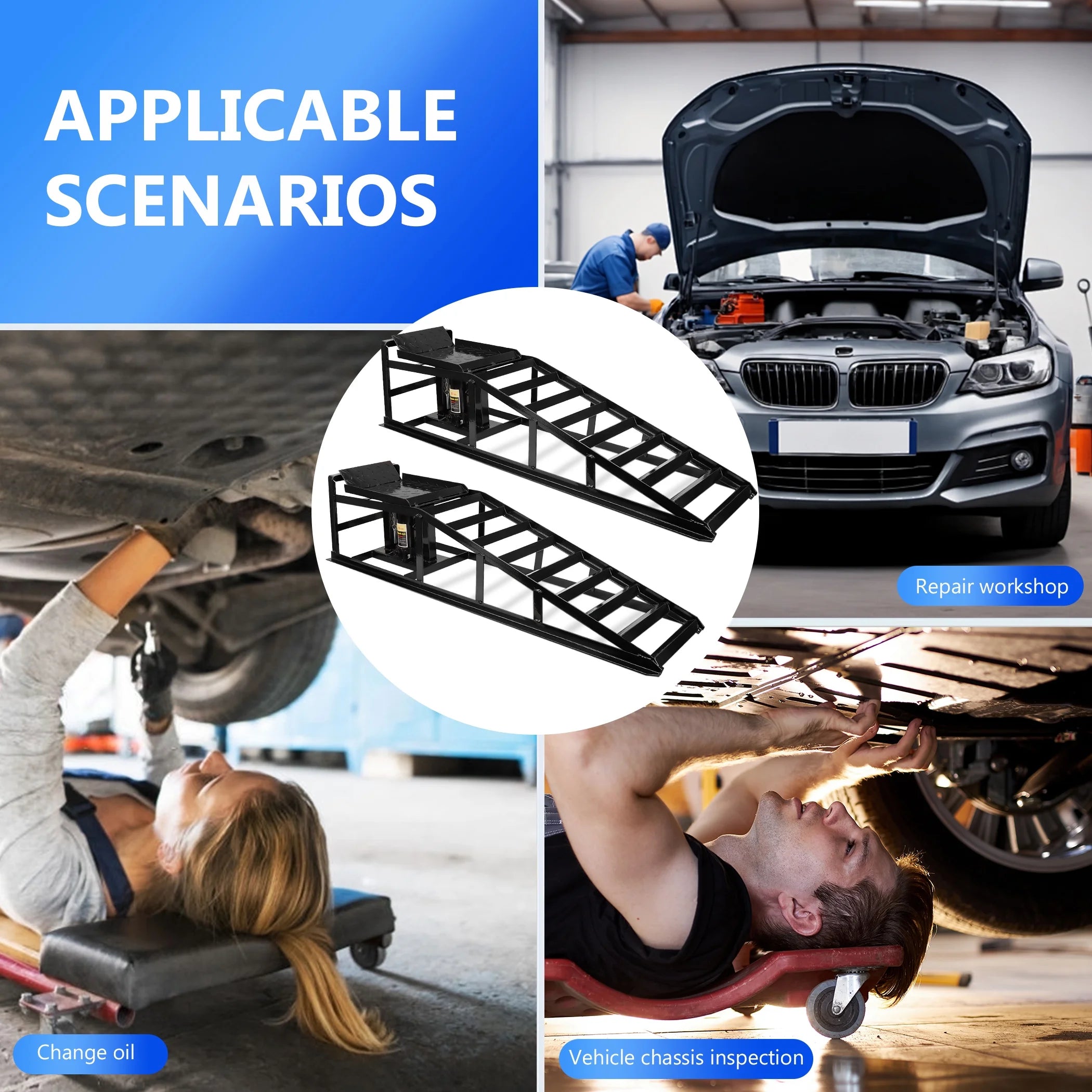 Lafati 2-Pack Hydraulic Car Ramps: Heavy-Duty Vehicle Ramps with 5T / 10000lbs Jack Load Capacity. Portable Design for Effortless Oil Changes and Car Lifts