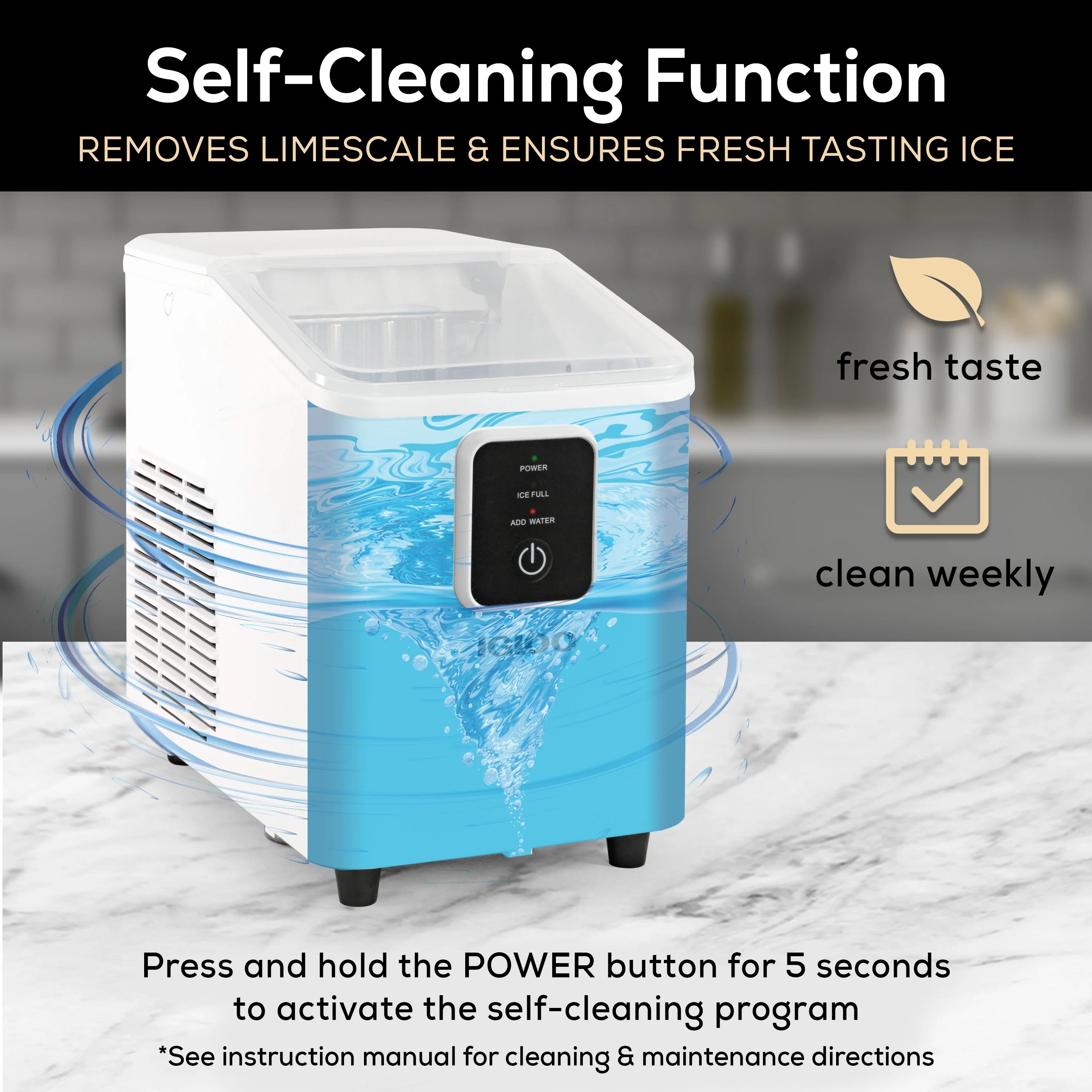 Igloo Self-Cleaning Countertop Ice Maker - Compact and Portable - Creates 26 lbs. Per Day. 8 Pieces Ready Every 7-8 Minutes - Includes Ice Scoop and Basket - Aqua