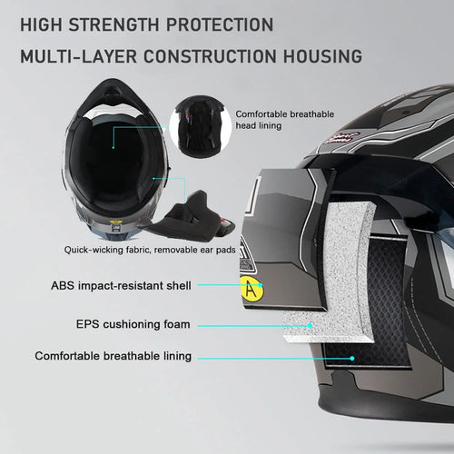 Bluetooth Modular Motorcycle Helmets for Adults Motorbike DOT Approved. Full Face Flip up Anti-Fog Helmet Built-in Dual Speaker with Microphone for Men and Women
