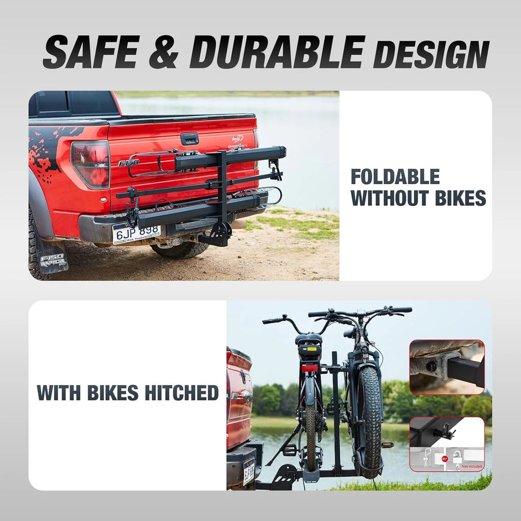 Young Electric Ebike Rack. 200lb Capacity. Alloy Steel Hitch Mount. Fits 5-Inch Fat Tire Bikes. 2-Inch Receiver