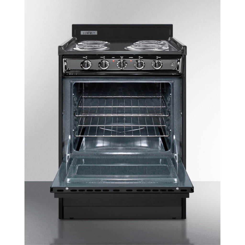 24 wide electric coil range in black