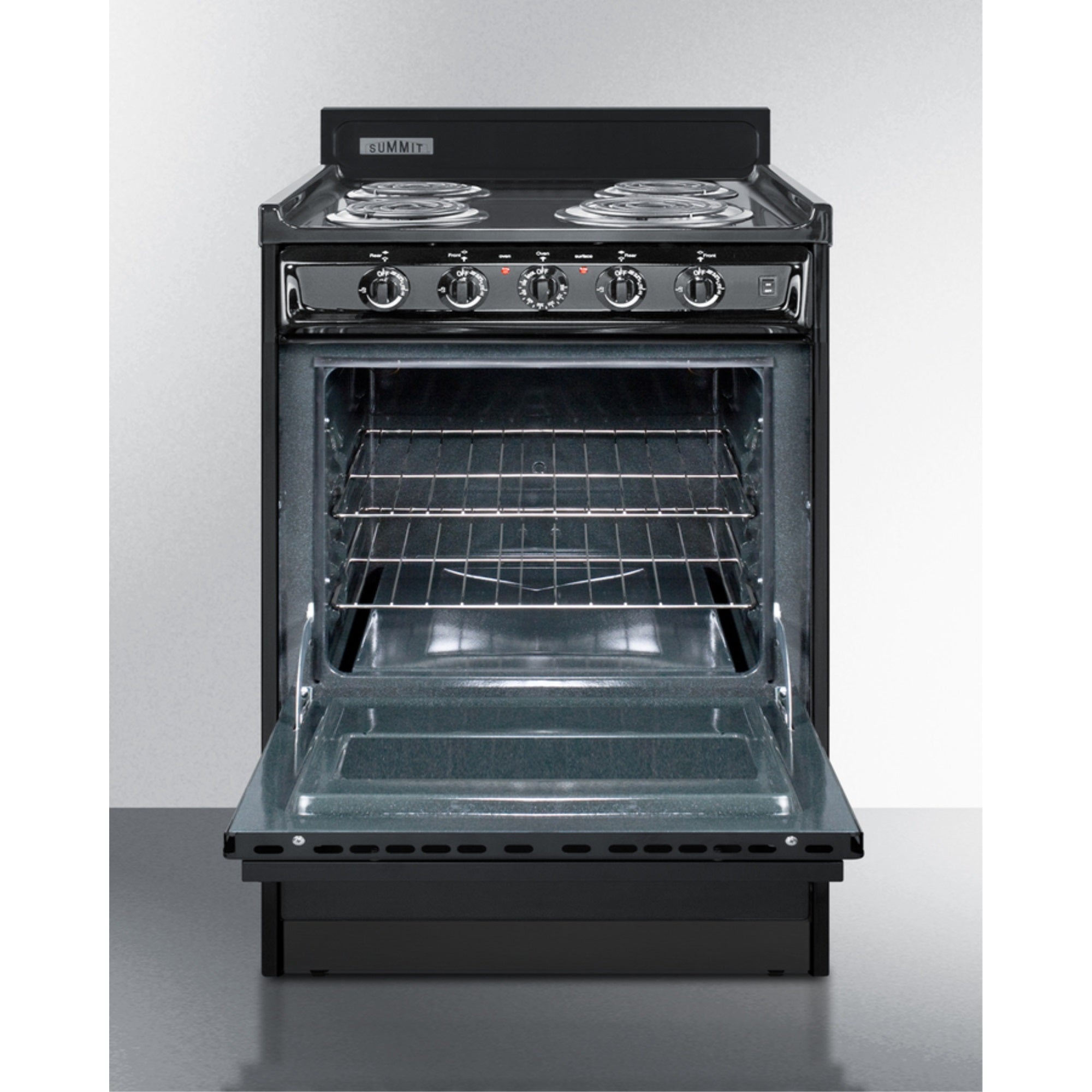 24 wide electric coil range in black