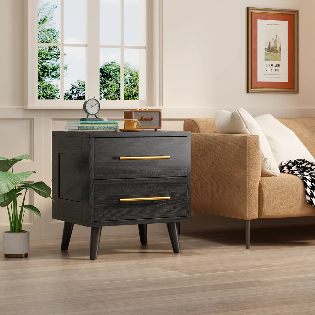 Noelse 3 Piece Bedroom Furniture Set. 6 Drawer Dresser with 2 Nightstands. Modern Wood Storage Organizer with Metal Handles for Bedroom. Living Room.Black