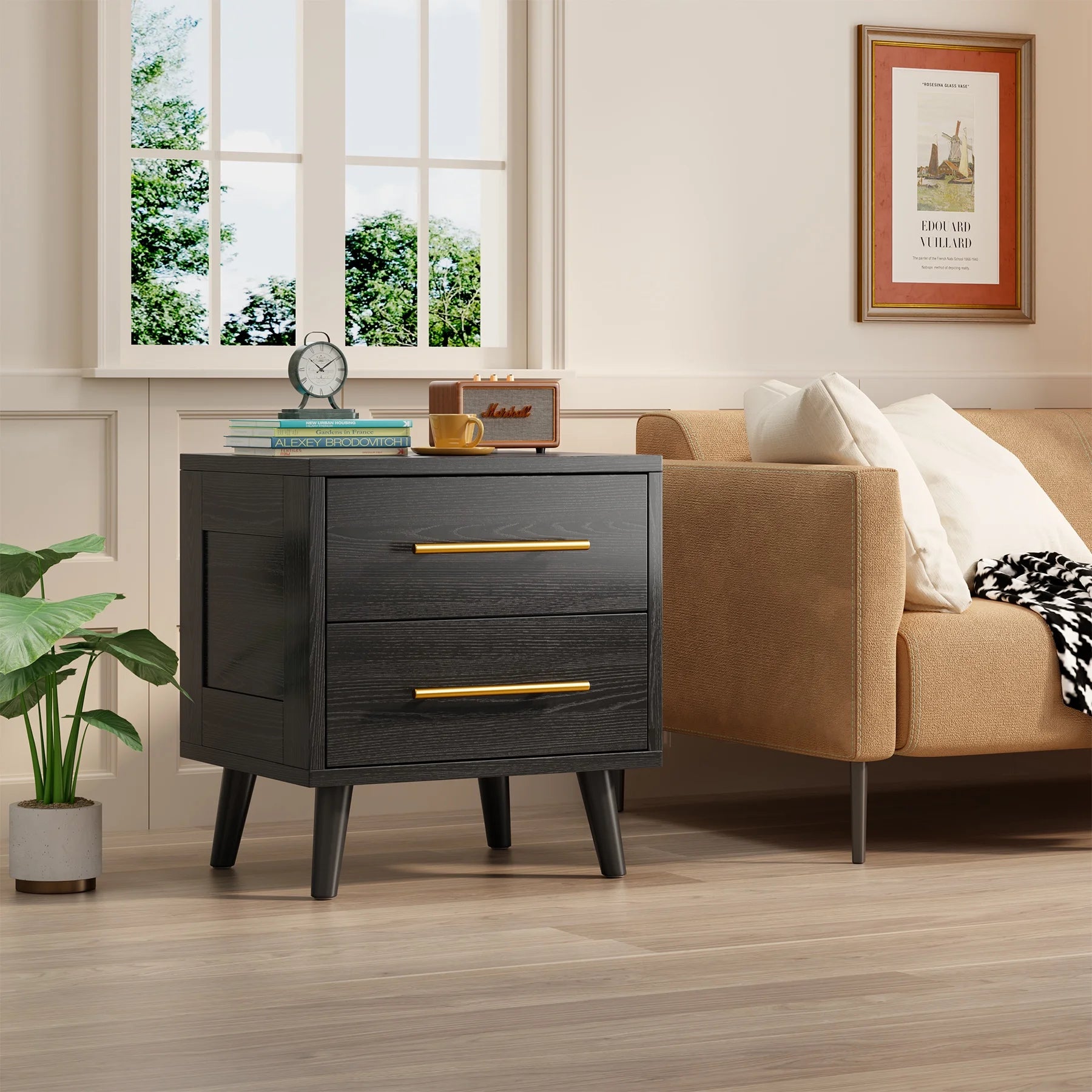 Noelse 3 Piece Bedroom Furniture Set. 6 Drawer Dresser with 2 Nightstands. Modern Wood Storage Organizer with Metal Handles for Bedroom. Living Room.Black