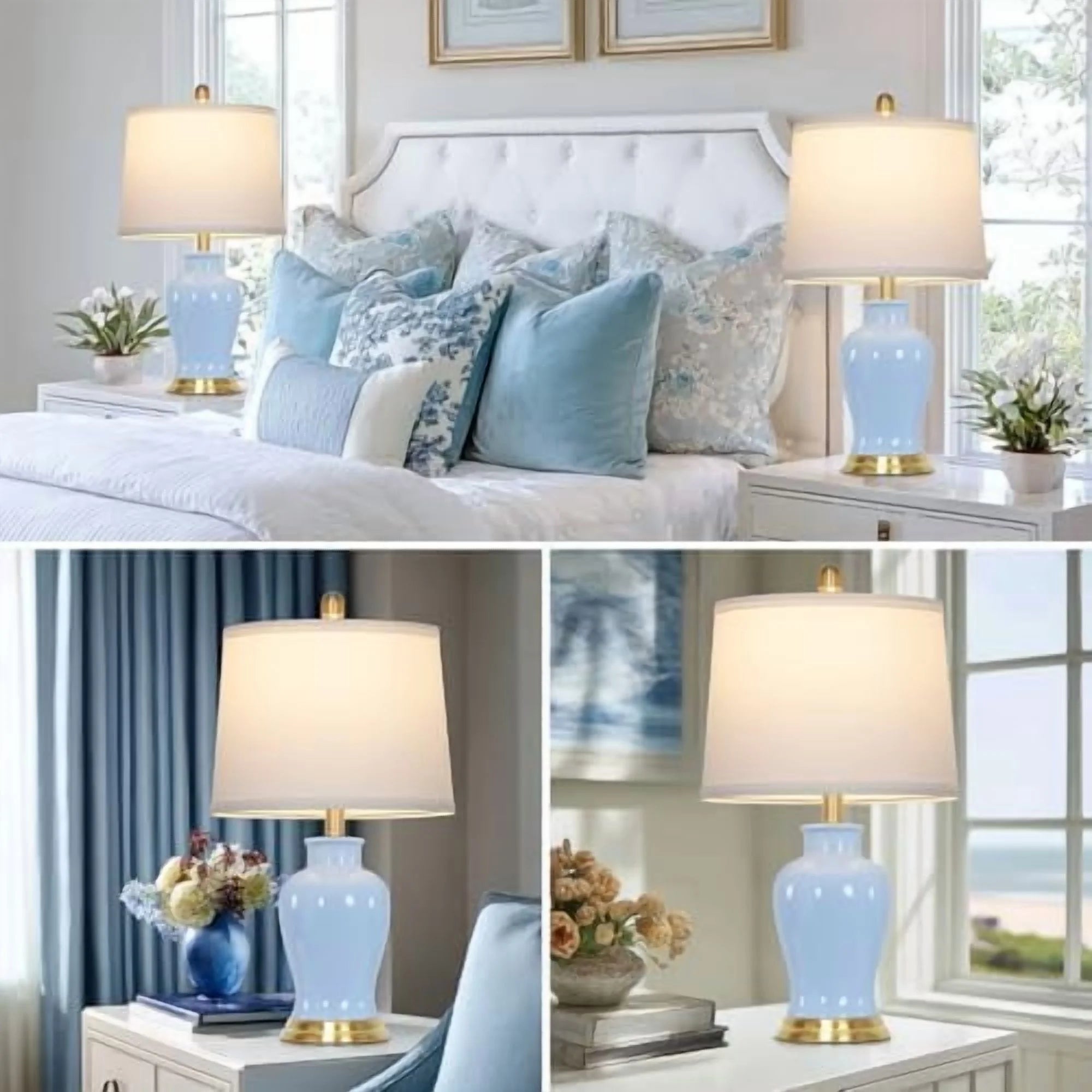 Modern Ceramic Table Lamps Set of 2. 23 White Ceramic Lamps for Living Room. Rustic Farmhouse Bedside Lamp with Ginger Jar Design. Elegant Bedroom Lamp for Nightstand Desk Side End Table Home Decor