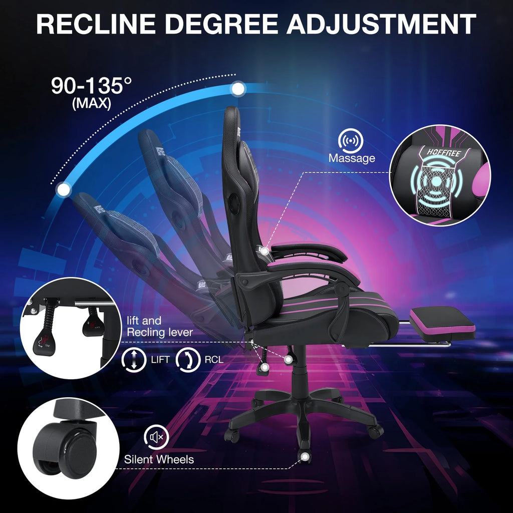 HOFFREE Big and Tall Gaming Chair with Speakers and RGB Lights. Gamer Chair with Footrest. Lumbar Support Height Adjustable 360-Swivel Seat and Headrest for Adults. 400lbs