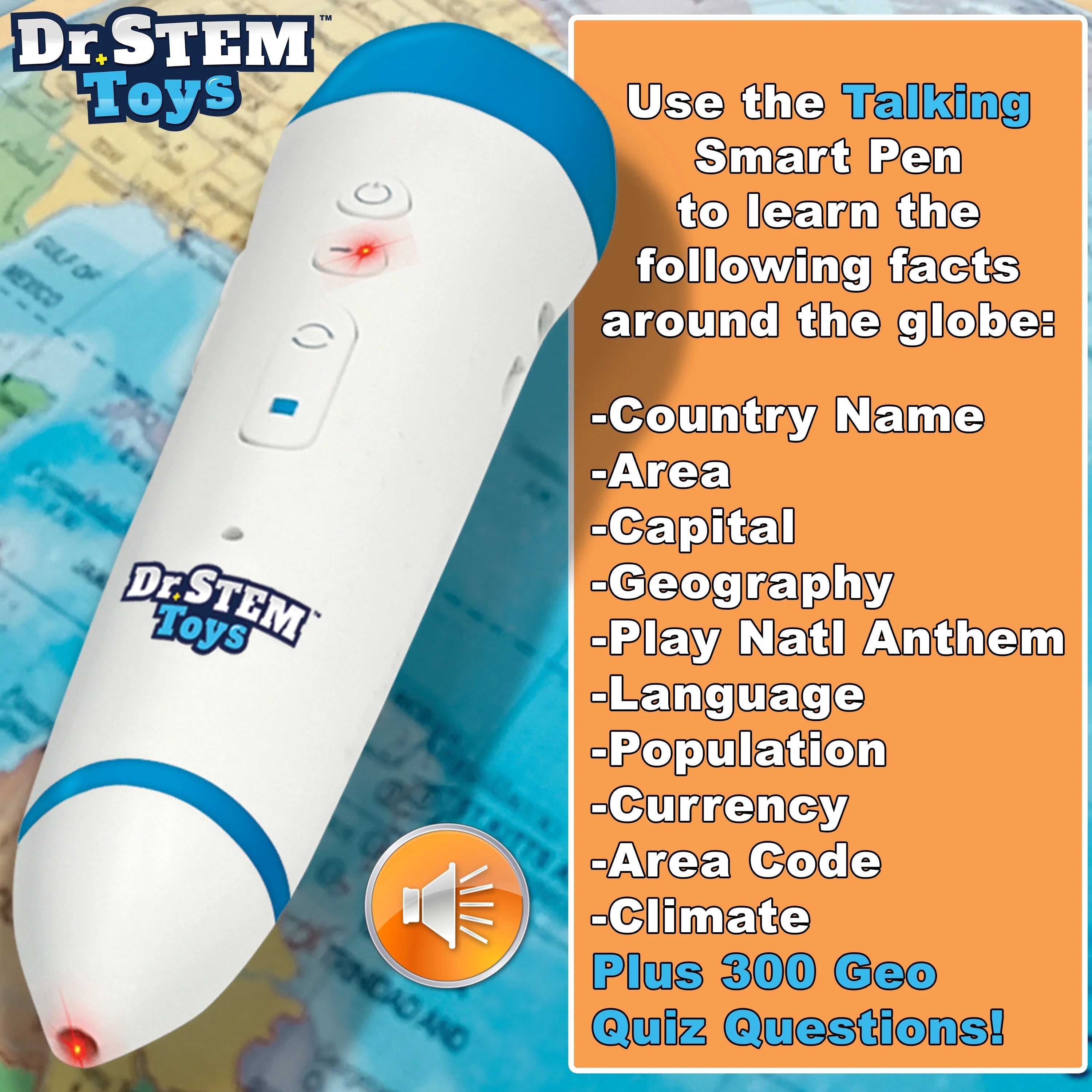 Dr. STEM: Interactive Talking Globe - Touch & Learn. Geographic Education Learning Set. Smart Pen. Electronic Game Panel. 300 Quiz Questions. Kids 6+