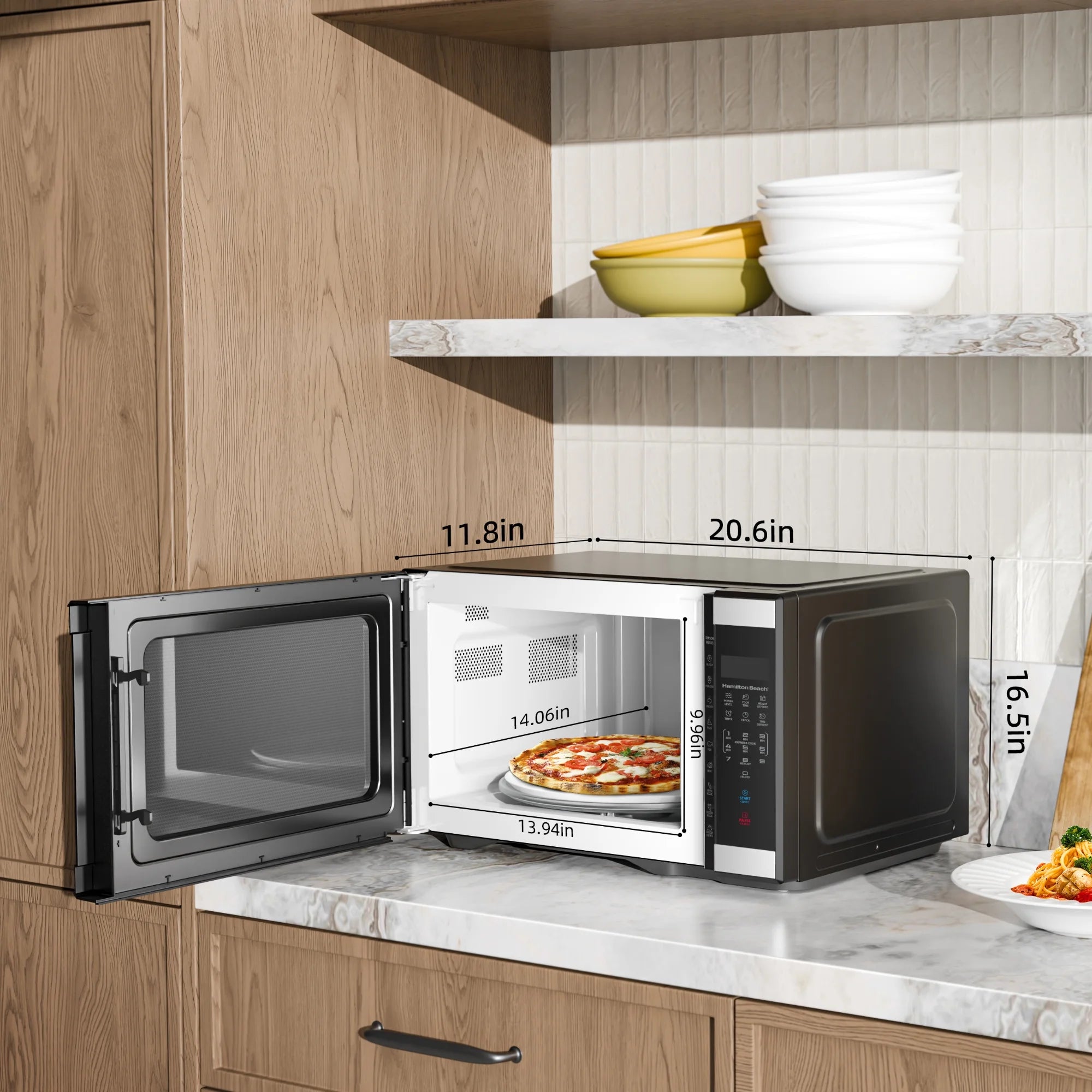 Hamilton Beach 1.1 cu ft Countertop Microwave Oven. Black and Stainless Steel