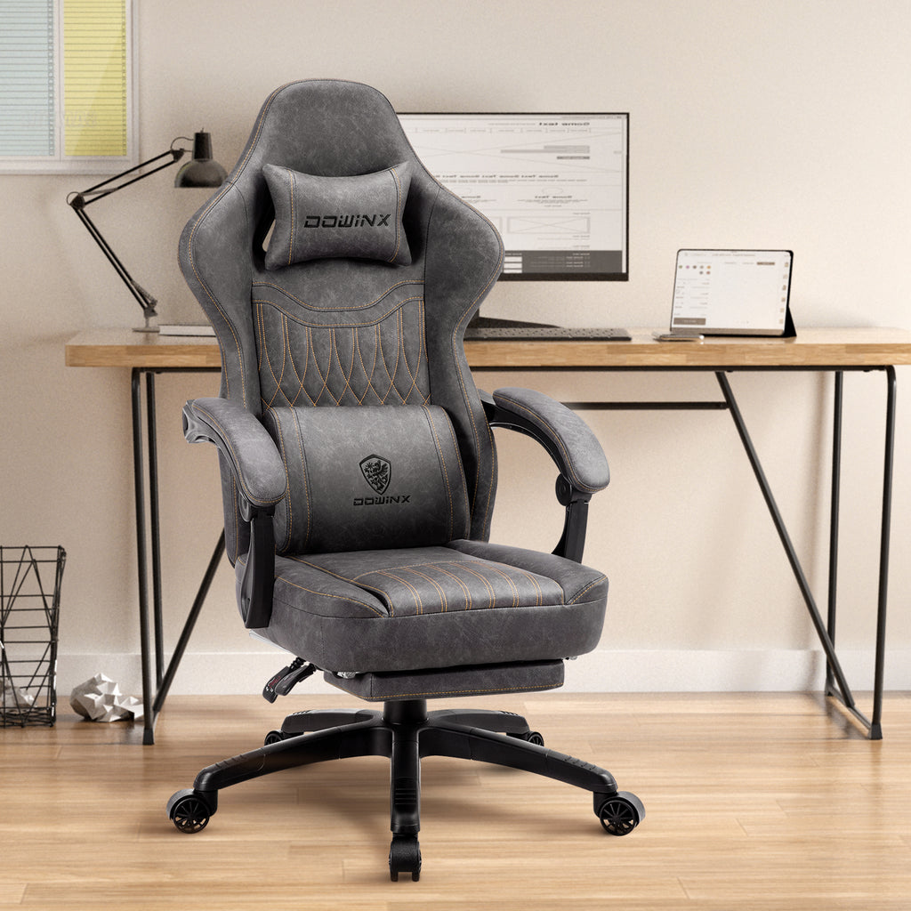Dowinx Gaming Chair Breathable PU Leather Gamer Chair with Pocket Spring Cushion. Ergonomic Computer Chair with Massage Lumbar Support.Adjustable Swivel Task Chair with Footrest(Brown)