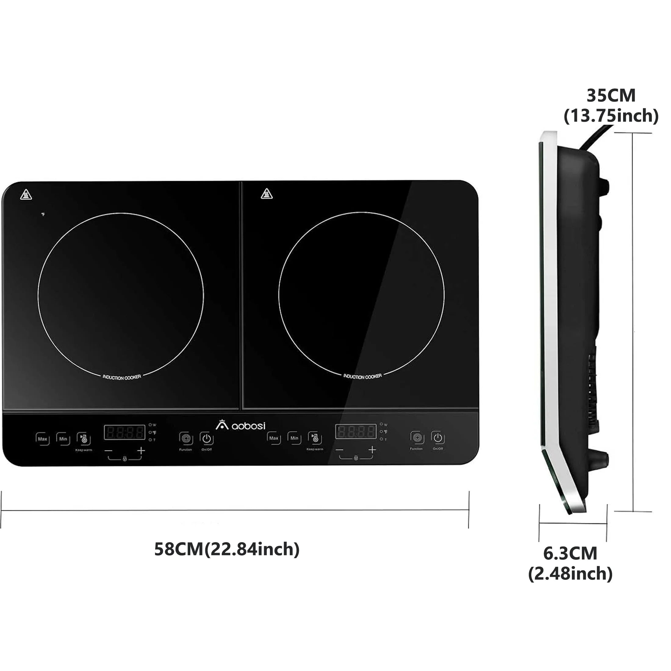 Aobosi Double Induction Cooktop with 2 Burners. 1800W Electric Stove Cooktop with Sensor Touch. 10 Temperature 9 Power Settings