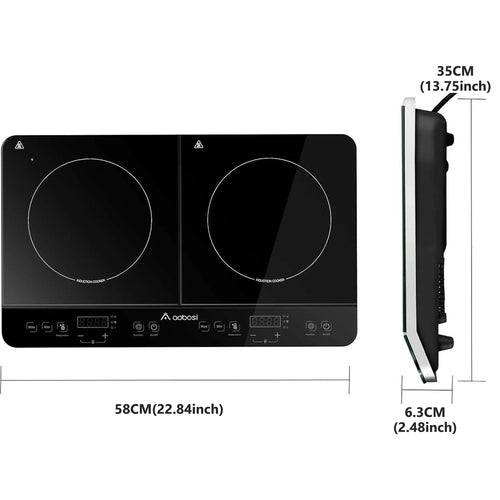 Aobosi Double Induction Cooktop with 2 Burners. 1800W Electric Stove Cooktop with Sensor Touch. 10 Temperature 9 Power Settings