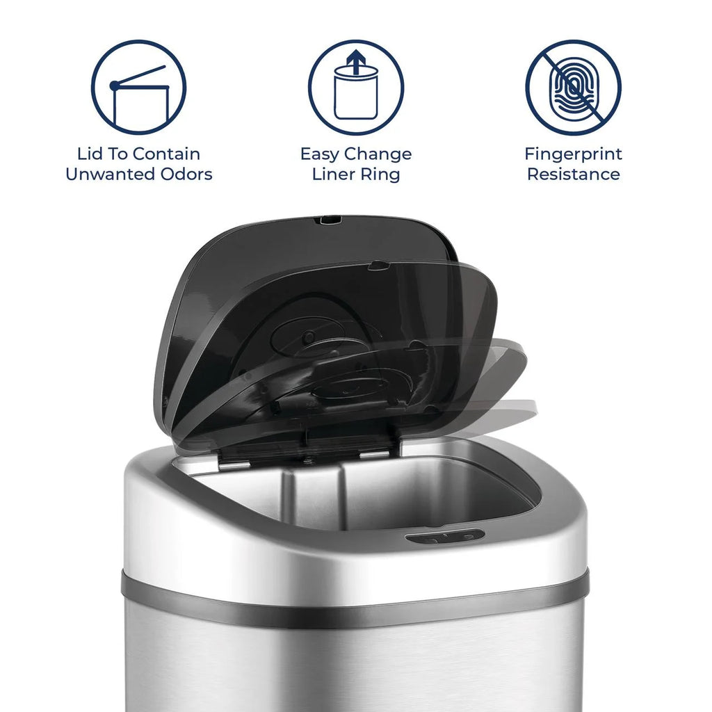 Nine Stars Automatic Trash Can. 21 Gallon Stainless Steel. Motion Sensor Hands Free Soft Close Lid Garbage Bin. Silver