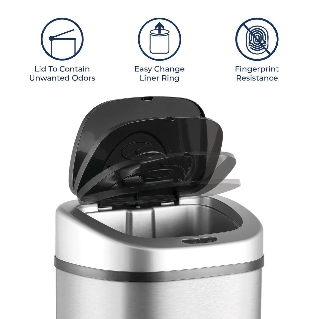 Nine Stars Automatic Trash Can. 21 Gallon Stainless Steel. Motion Sensor Hands Free Soft Close Lid Garbage Bin. Silver
