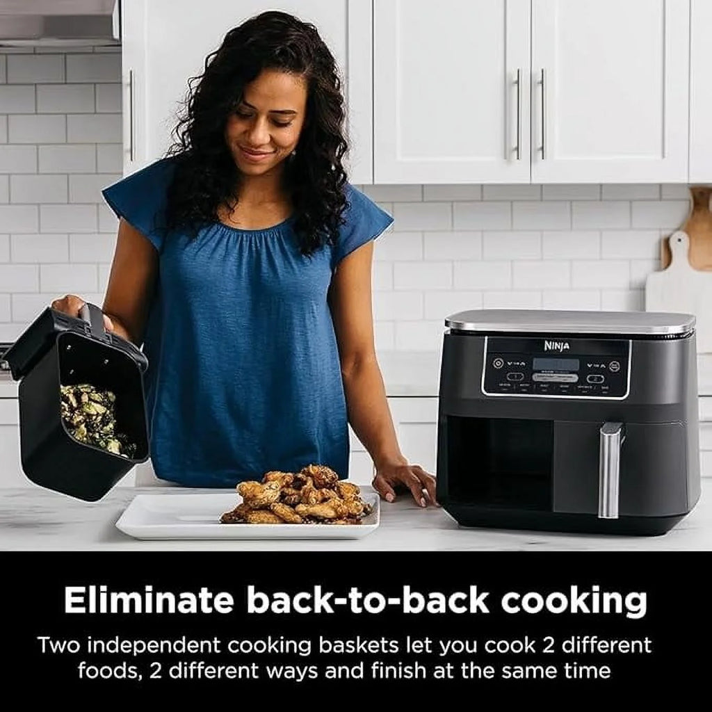 Ninja DZ201 Foodi 8 Quart 6-in-1 DualZone 2-Basket Air Fryer with 2 Independent Frying Baskets. Match Cook & Smart Finish to Roast. Broil. Dehydrate & More for Quick. Easy Meals. Grey
