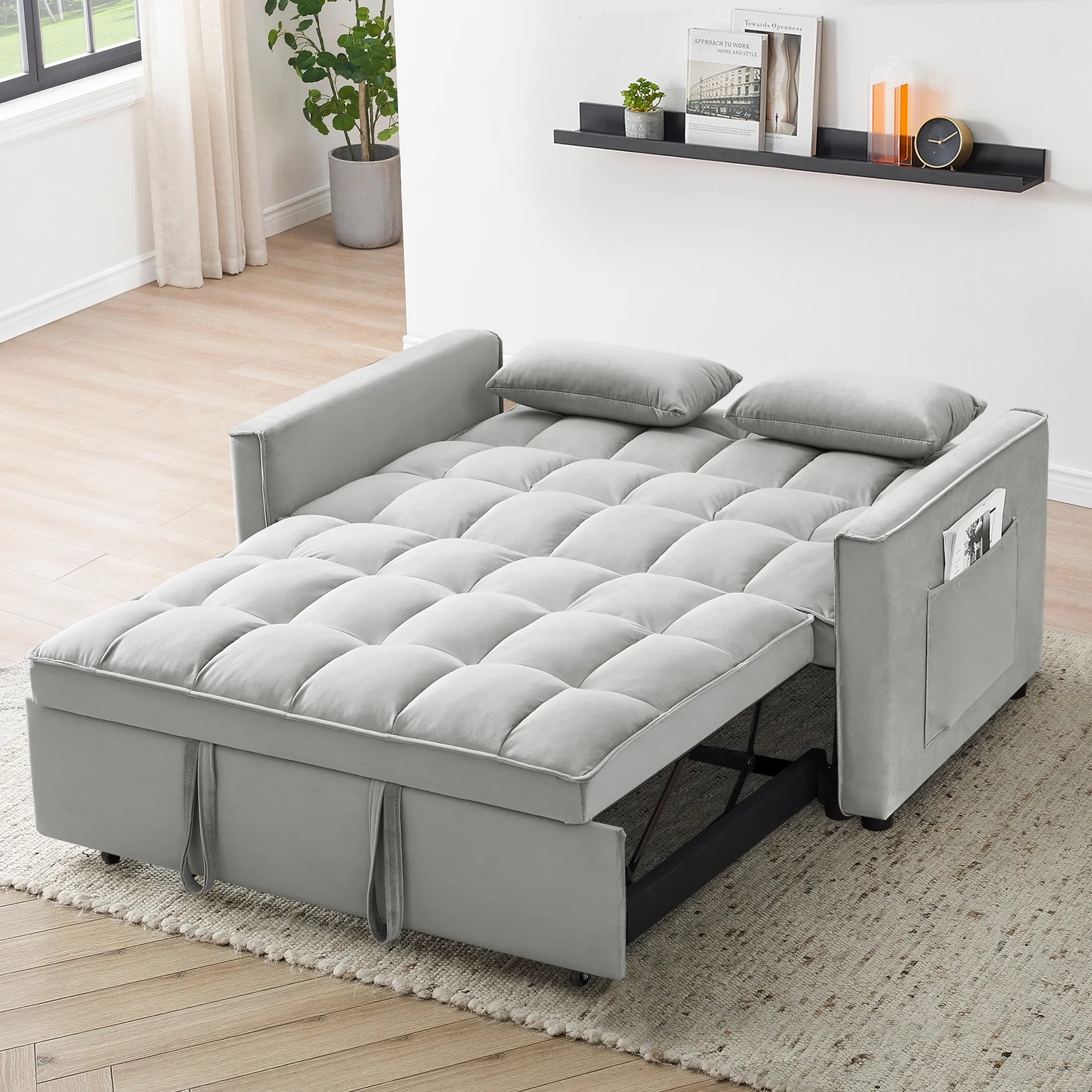 55 Inch Convertible Futon Sofa Bed.Modern Loveseat Sleeper Sofa Couch with Pull-Out Sofa Bed for Living Room.Small Space - Black