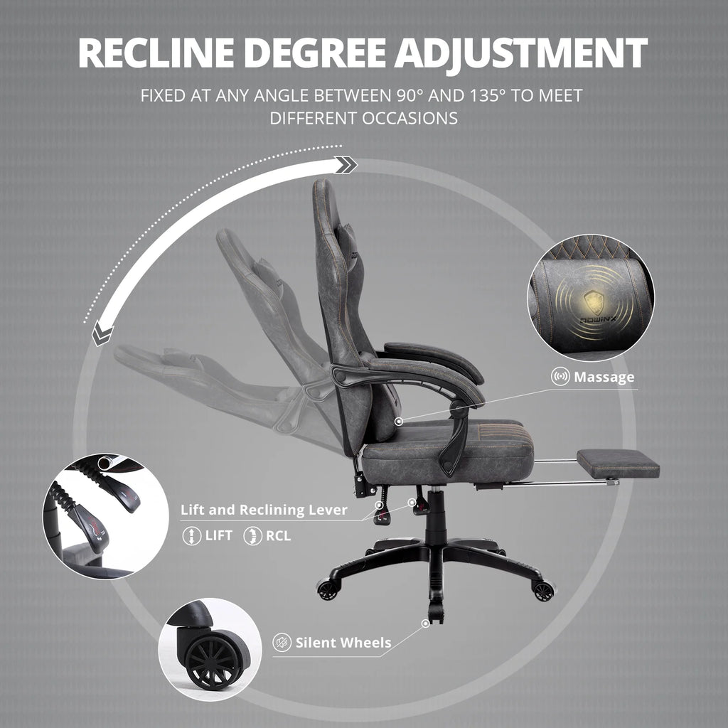 Dowinx Gaming Chair Breathable PU Leather Gamer Chair with Pocket Spring Cushion. Ergonomic Computer Chair with Massage Lumbar Support.Adjustable Swivel Task Chair with Footrest(Brown)