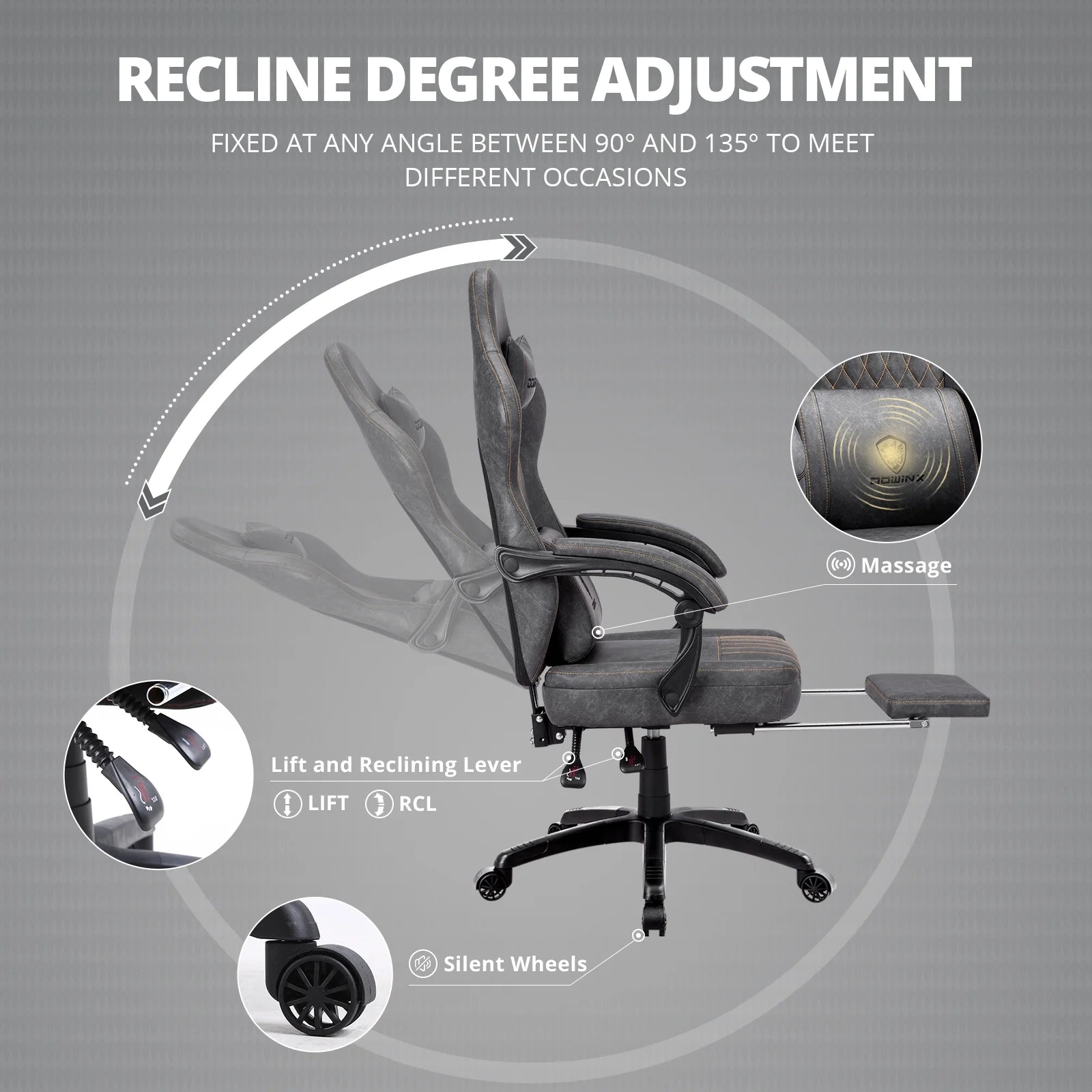 Dowinx Gaming Chair Breathable PU Leather Gamer Chair with Pocket Spring Cushion. Ergonomic Computer Chair with Massage Lumbar Support.Adjustable Swivel Task Chair with Footrest(Brown)