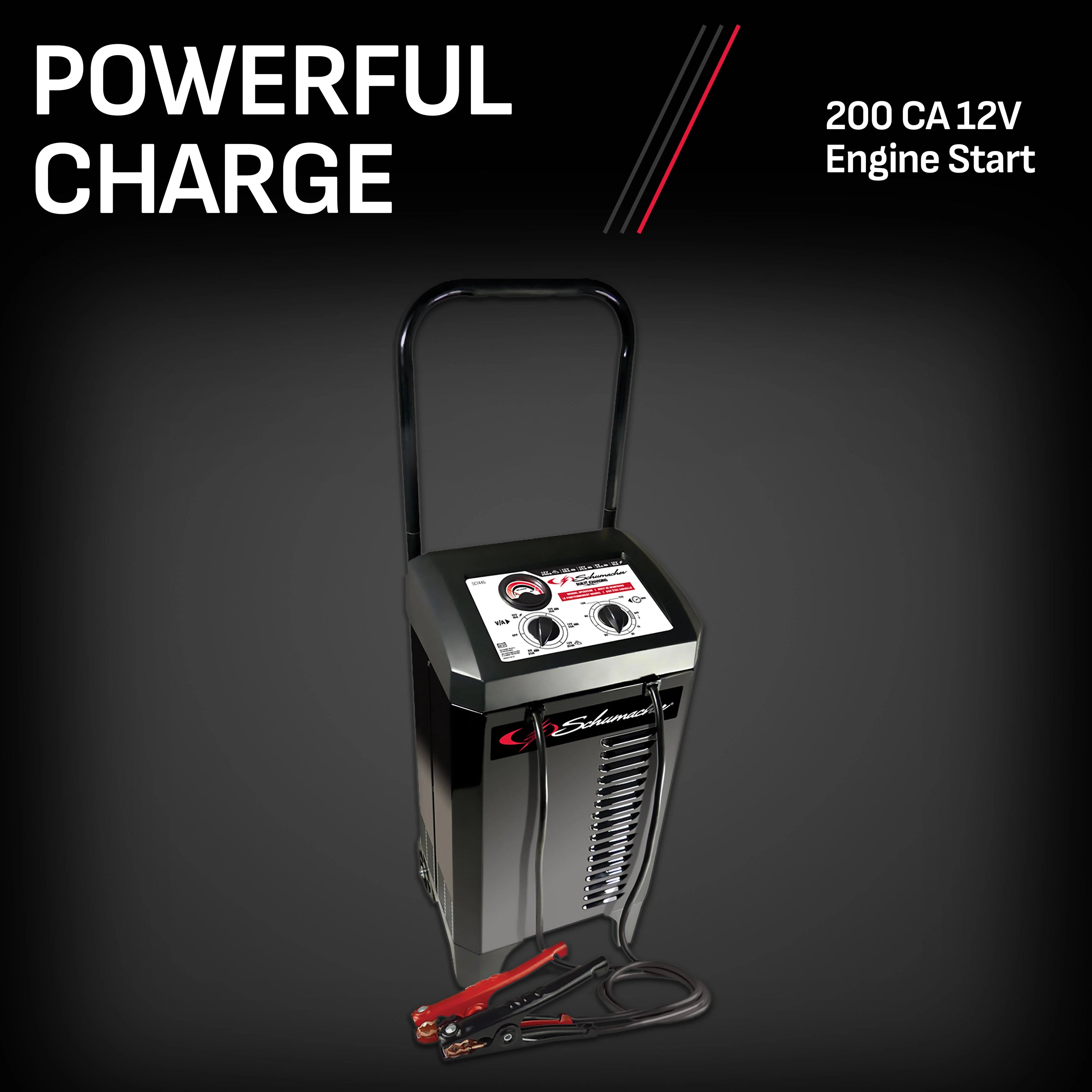 Schumacher Electric Wheeled Manual 10A Car Battery Charger and 200A Engine Starter. 40A Boost. 6V/12V Sport. Auto. and Marine Batteries. SC1446