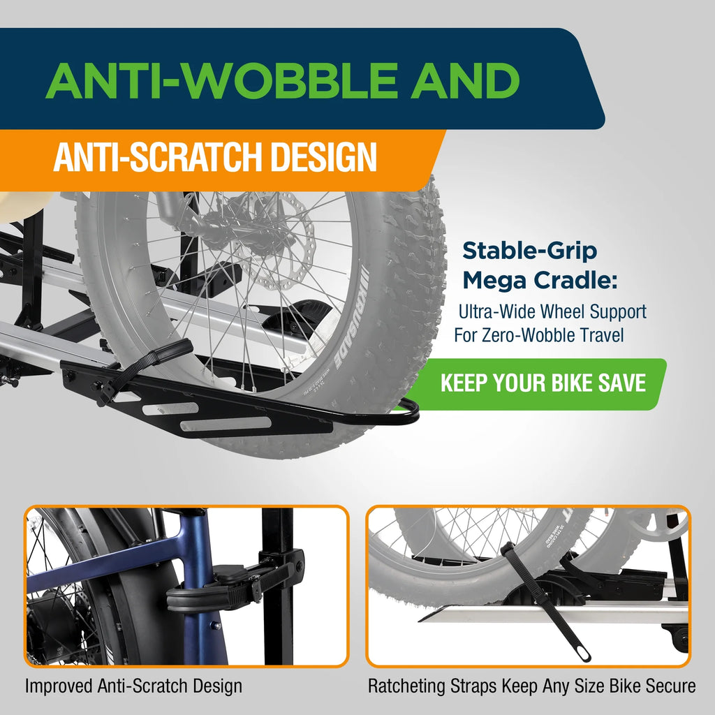 Young Electric Ebike Rack. 200lb Capacity. Alloy Steel Hitch Mount. Fits 5-Inch Fat Tire Bikes. 2-Inch Receiver