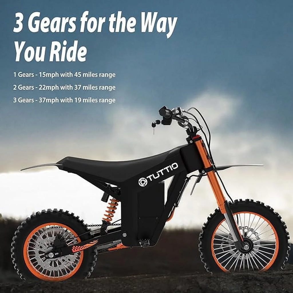 TUTTIO Soleil01 2000W Electric Dirt Bike Adult. 48V 21AH 37MPH. Electric Motorcycle 14&12Tire Off-Road Dirt EBikes Full suspension