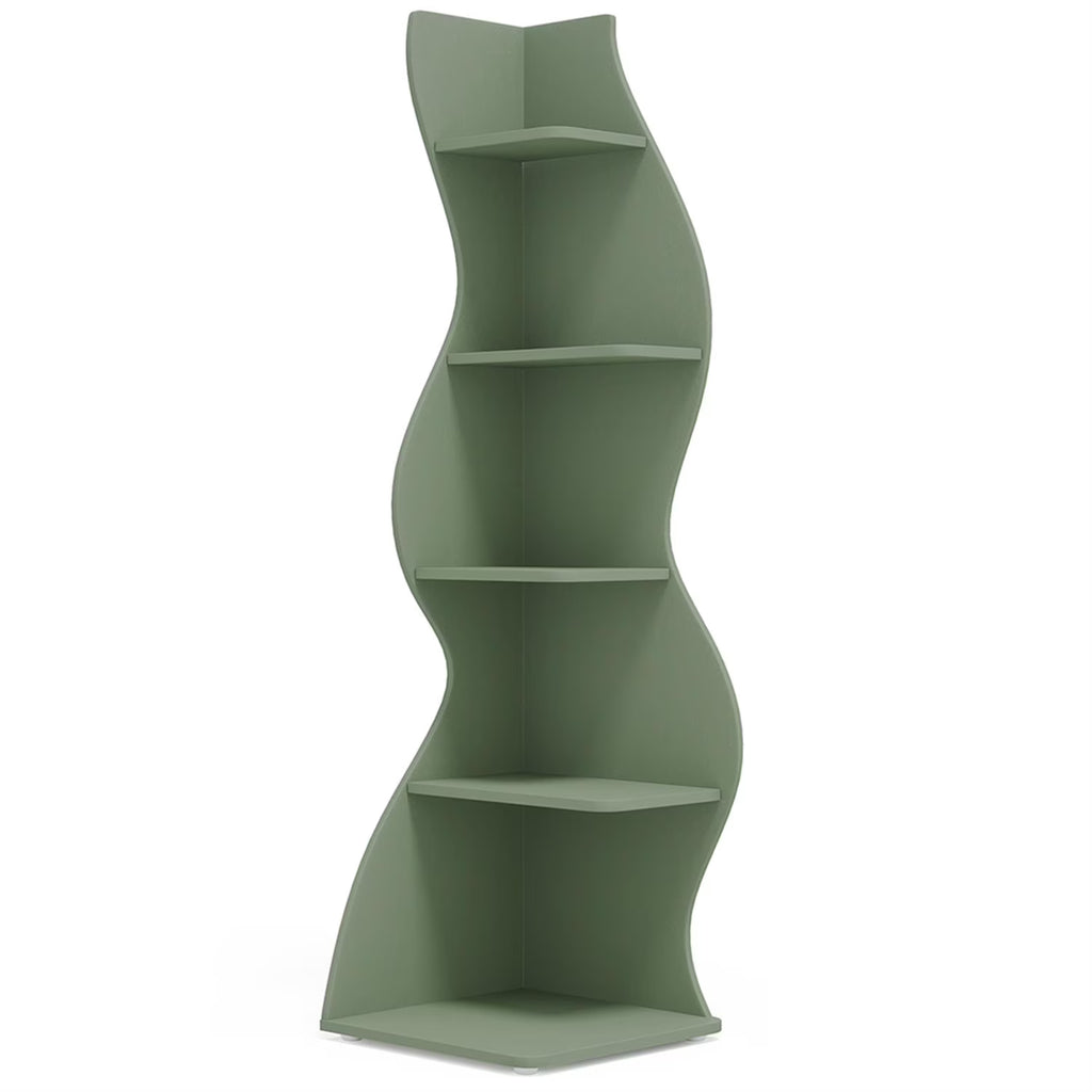 Finihen 5-Tier Corner Bookcase. Wood Bookshelf Storage Organizer. 70 Tall Display Standing Shelf Unit for Bedroom. Living Room. Green