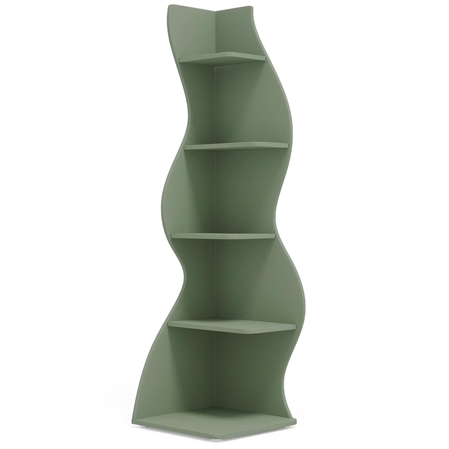 Finihen 5-Tier Corner Bookcase. Wood Bookshelf Storage Organizer. 70 Tall Display Standing Shelf Unit for Bedroom. Living Room. Green