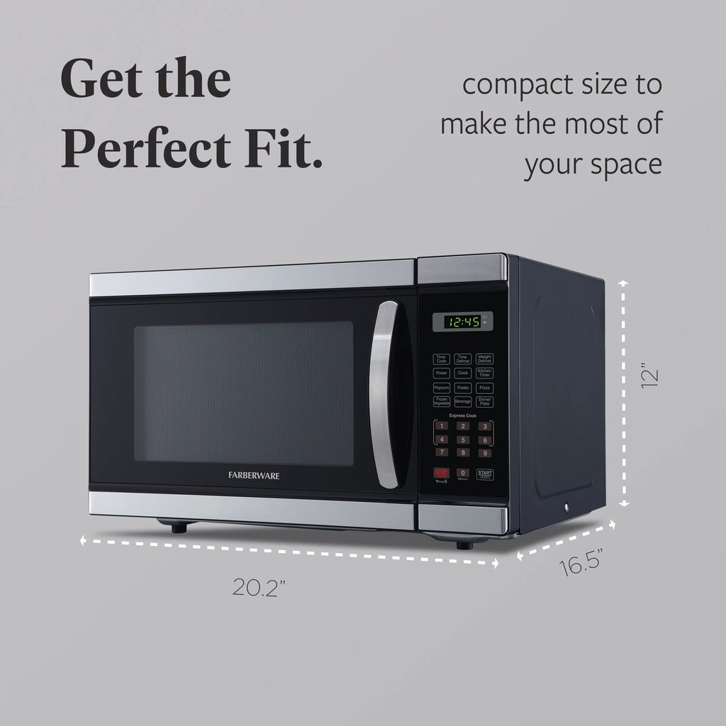 Farberware Countertop Microwave Ov 1100 Watts. 2.2 cu ft - Smart Sensor With LED Lighting and Child Lock - Perfect for Apartments and Dorms - Easy Clean Black Interior. Stainless Steel