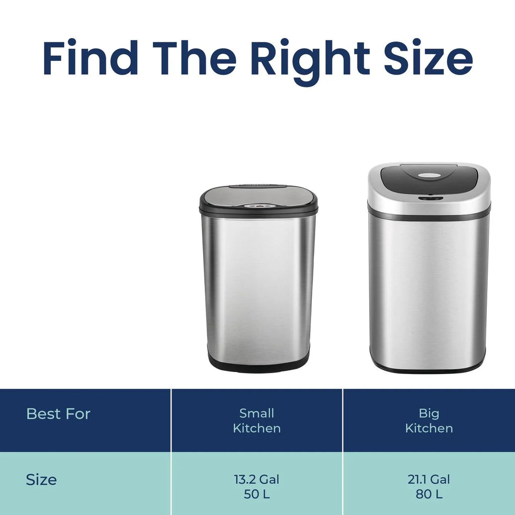 Nine Stars Automatic Trash Can. 21 Gallon Stainless Steel. Motion Sensor Hands Free Soft Close Lid Garbage Bin. Silver
