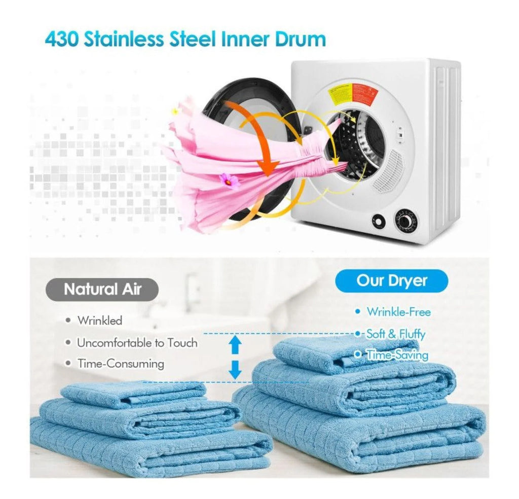 Electric Laundry Dryer. 13.2lbs Compact Tumble Dryer with Stainless Steel Tub. 4 Drying Modes. 2 Heat Settings. ETL Certified - for Apartments. Dorms. RVs