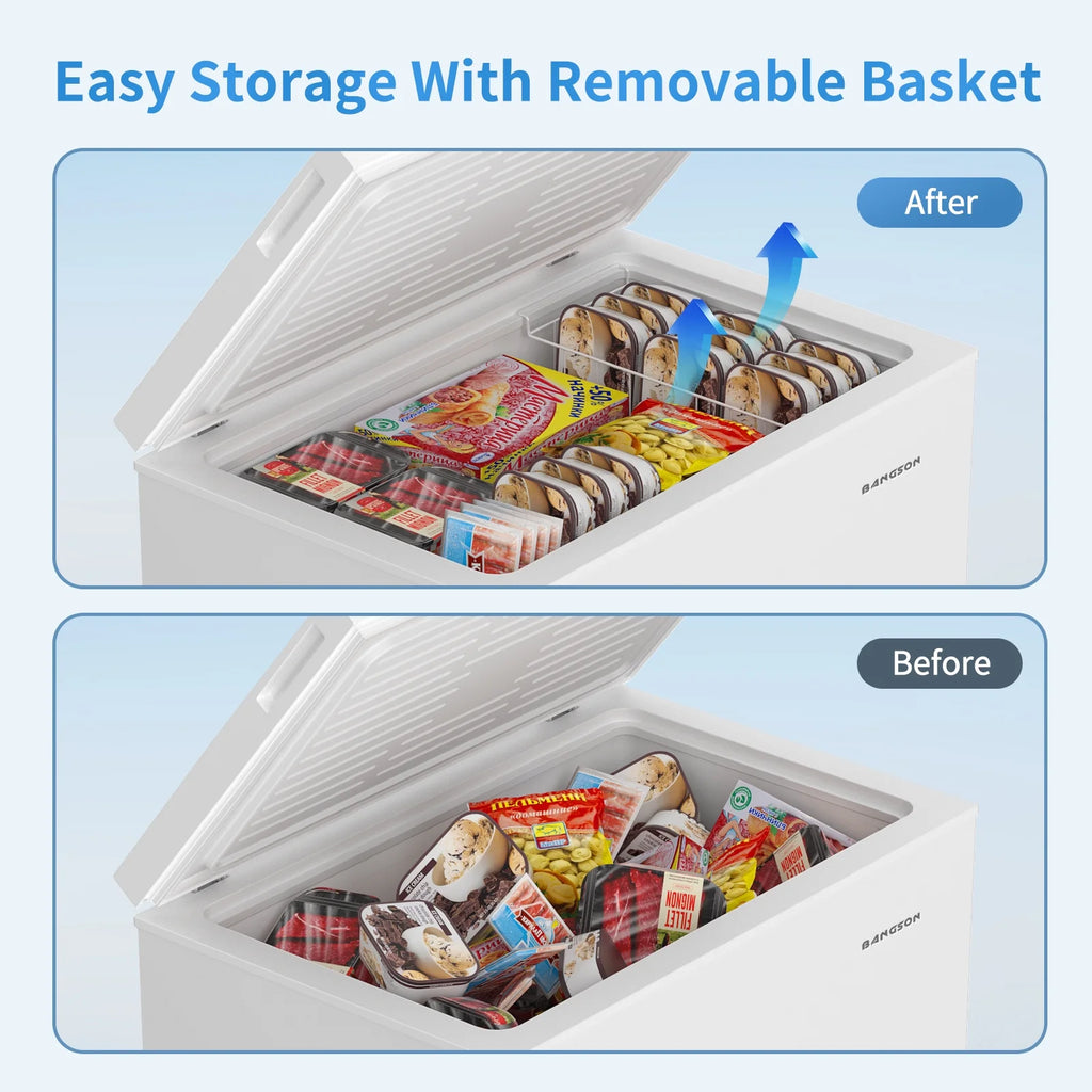 BANGSON 7.0 Cu.Ft Chest Freezer. Deep Freezer with Adjustable Thermostat. Top Open Door Freezer with Removable Basket. Quiet Operation. Ideal for Kitchen/Apartment/Office