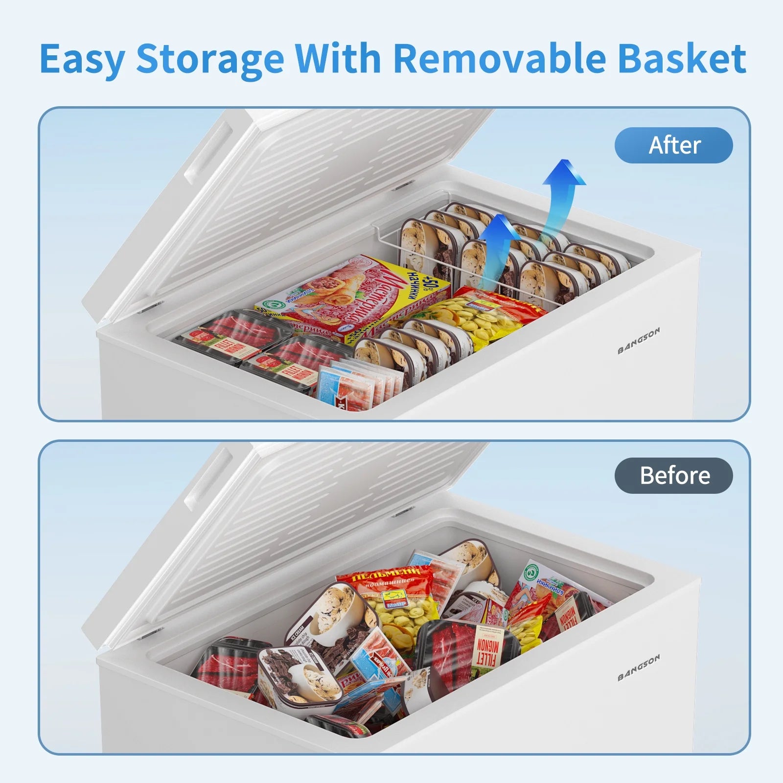 BANGSON 7.0 Cu.Ft Chest Freezer. Deep Freezer with Adjustable Thermostat. Top Open Door Freezer with Removable Basket. Quiet Operation. Ideal for Kitchen/Apartment/Office
