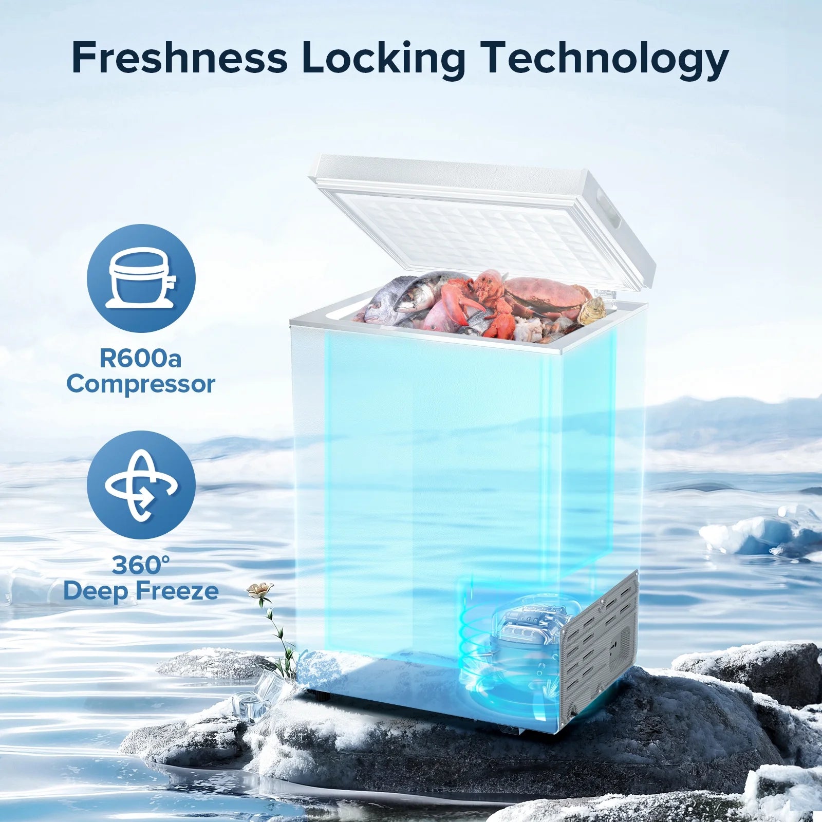 Auseo 8.7 cu. ft. Chest Deep Freezer with Adjustable Temperature. Free Standing Top Open Door Compact Freezer with 3 Removable Basket for Kitchen. Home. Bar. Garage. Office