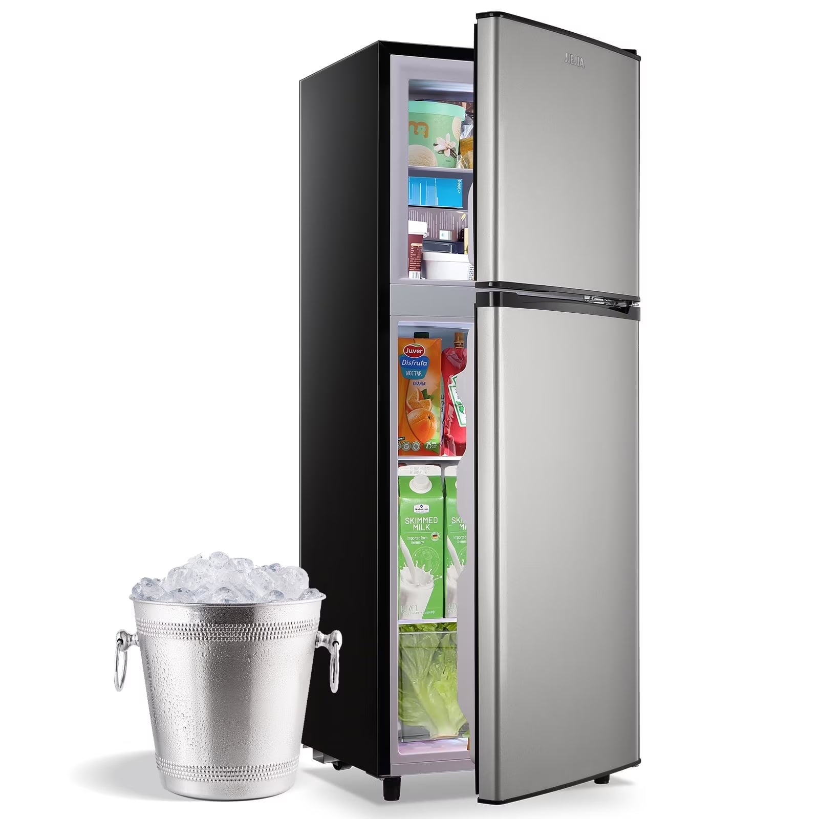 JIEJIA 5.0 Cu.Ft Apartment Size Refrigerators with Separate Freezer. 2 Door Refrigerator. Small Fridge with Freezer. Gray