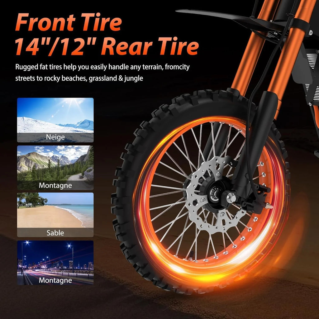 GT73 PRO 338 NM Electric Dirt Bike for Adults.3000W(Peak)Dual Motor 50Mph Max Speed.60V 50MPH 36.4AH Dual Battery Ebike.85 Miles Range. 25 Motorcycle Tires. All-Terrain for Mountain. Snow. UL2849