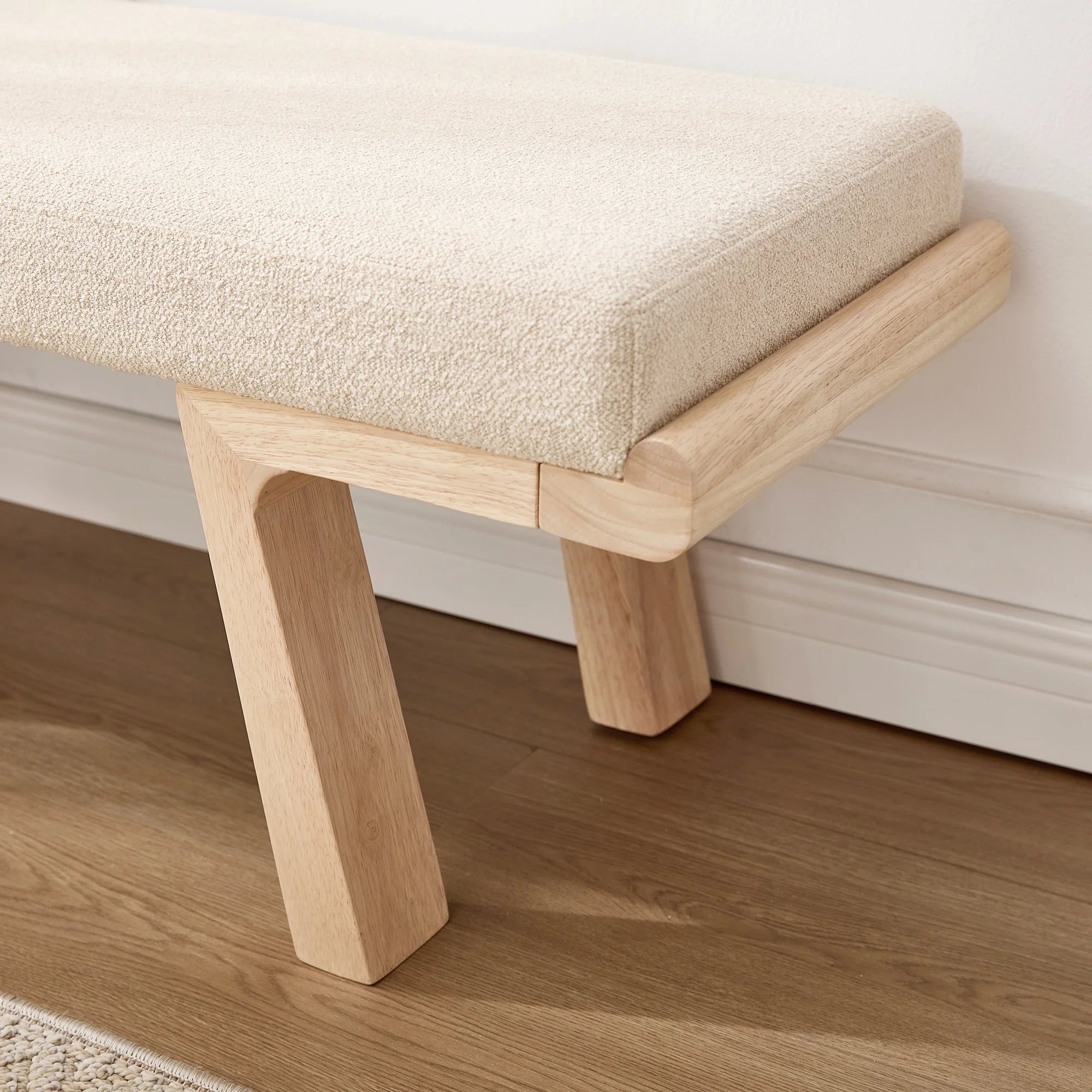 Zesthouse 47.4 Linen Upholstered Bench. Entryway Bench with Solid Wood Legs. Modern Ottoman Bench for Living Bedroom Room. Beige