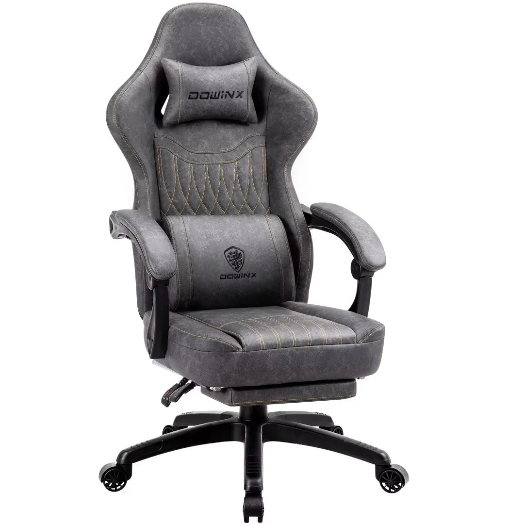 Dowinx Gaming Chair Breathable PU Leather Gamer Chair with Pocket Spring Cushion. Ergonomic Computer Chair with Massage Lumbar Support.Adjustable Swivel Task Chair with Footrest(Brown)