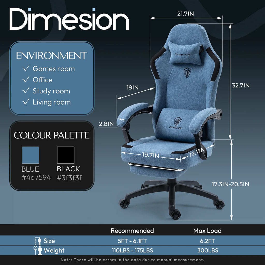 GOOSEA Fabric Gaming Chair with Pocket Spring Cushion. Breathable Computer Chair with Massage Lumbar Support and Footrest. High Back Office Chair for Adults. 300lbs. Grey